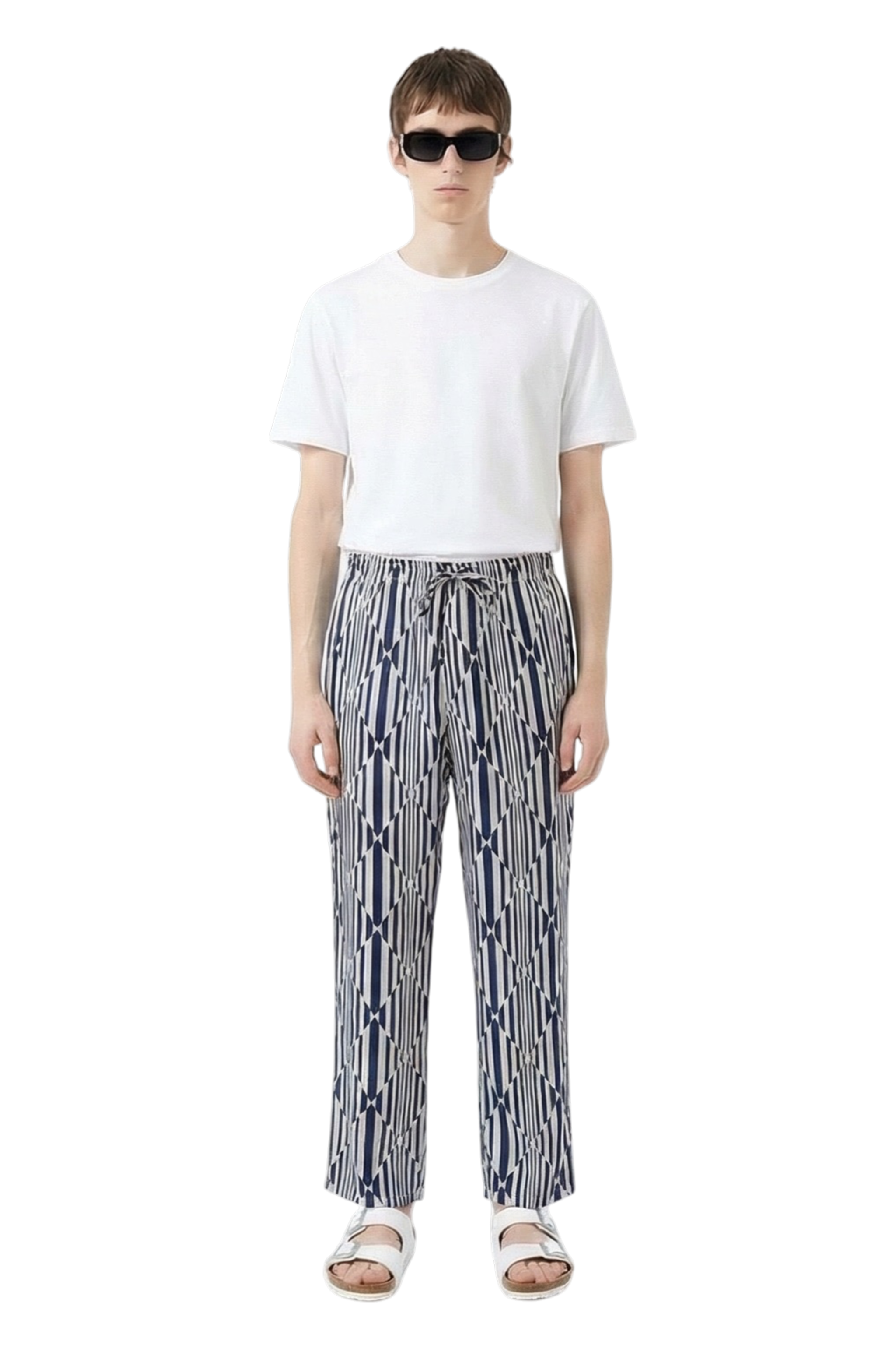 EASY PANT Prism Rhythm Ecru Navy – BANANATIME