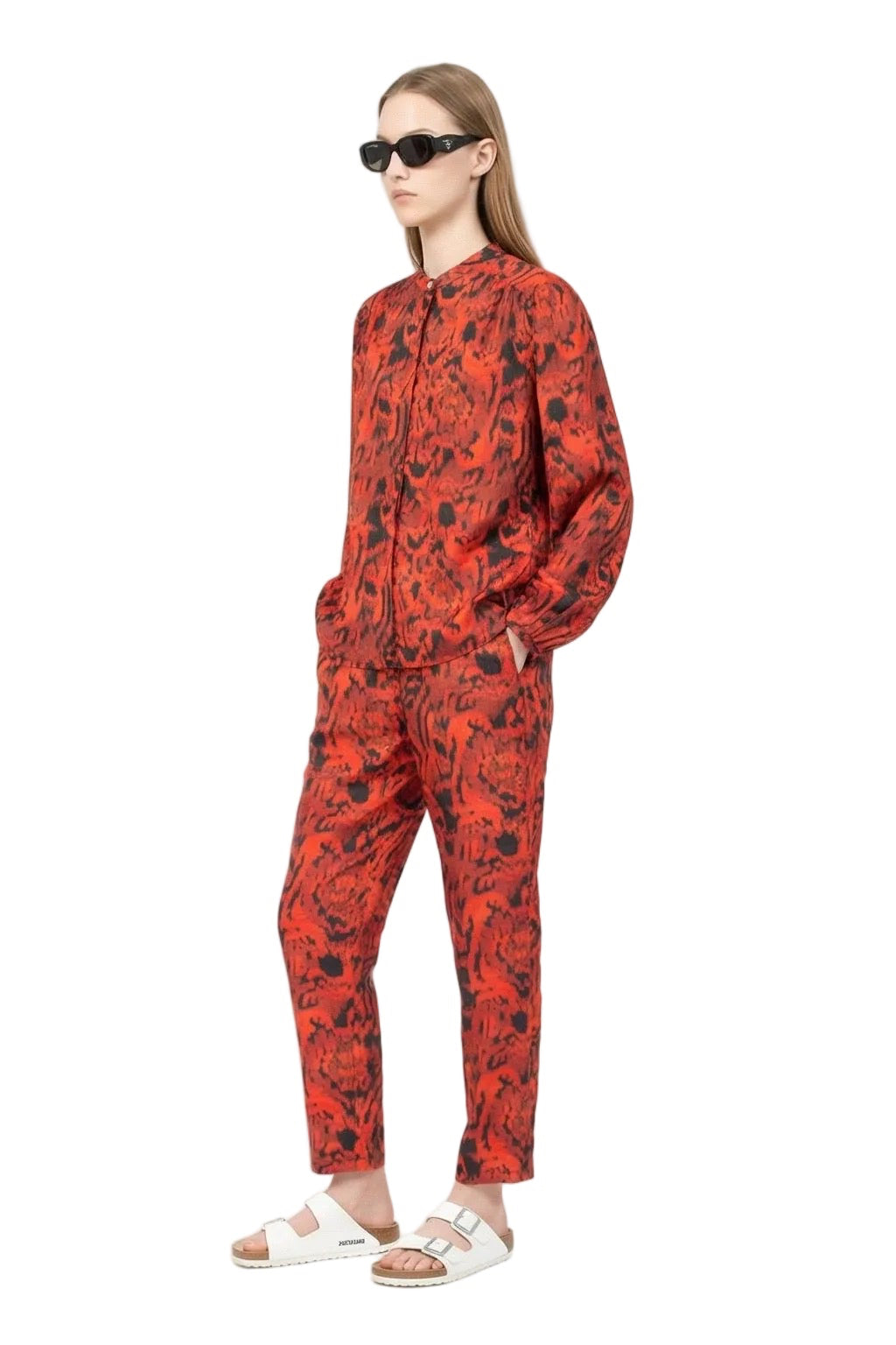 EASY GRANDAD SHIRT Abstract Hawaiian Red