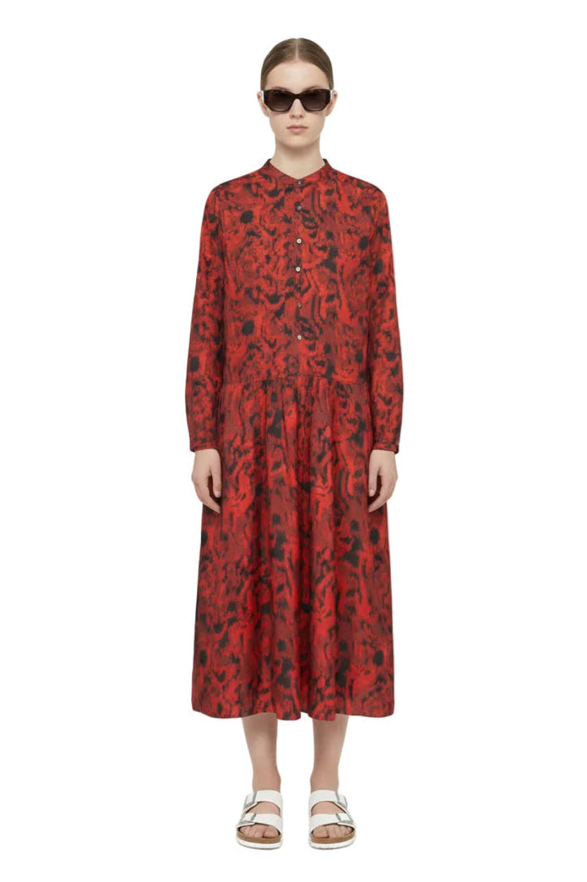 EASY GRANDAD DRESS Abstract Hawaiian Red - BANANATIME