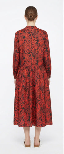 EASY GRANDAD DRESS Abstract Hawaiian Red - BANANATIME