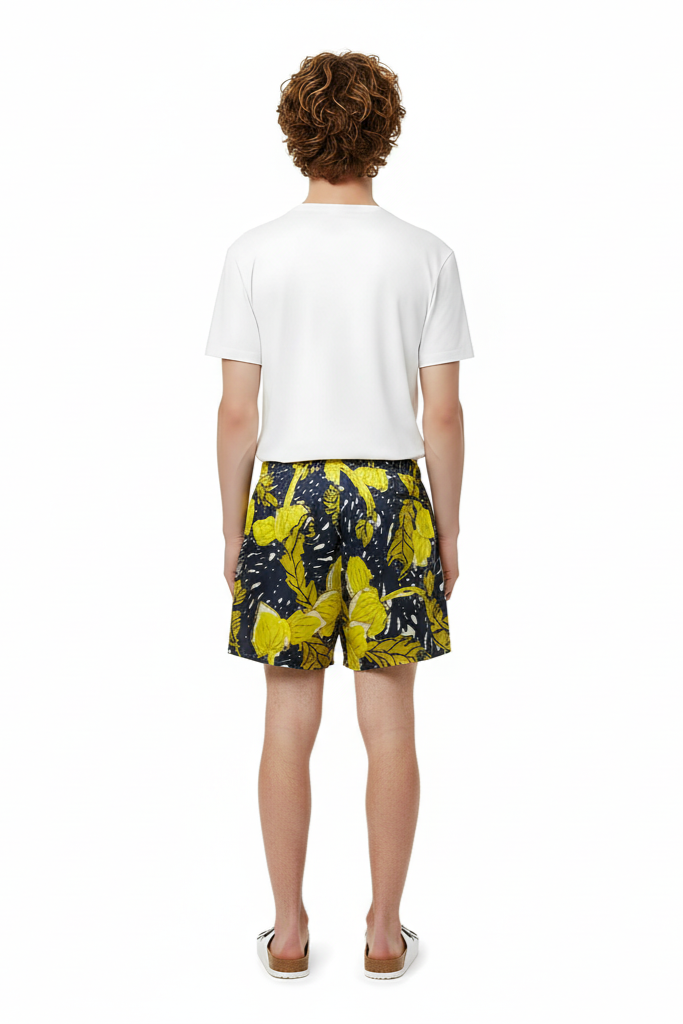 BOXER SHORT AUTUMN LEAVES NAVY YELLOW - BANANATIME