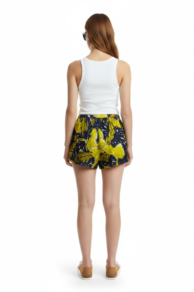 BOXER SHORT AUTUMN LEAVES NAVY YELLOW - BANANATIME