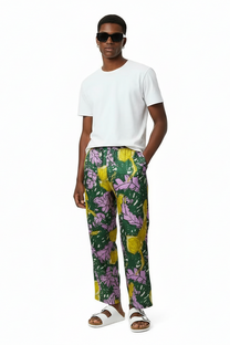 EASY PANT AUTUMN LEAVES GREEN PINK - BANANATIME