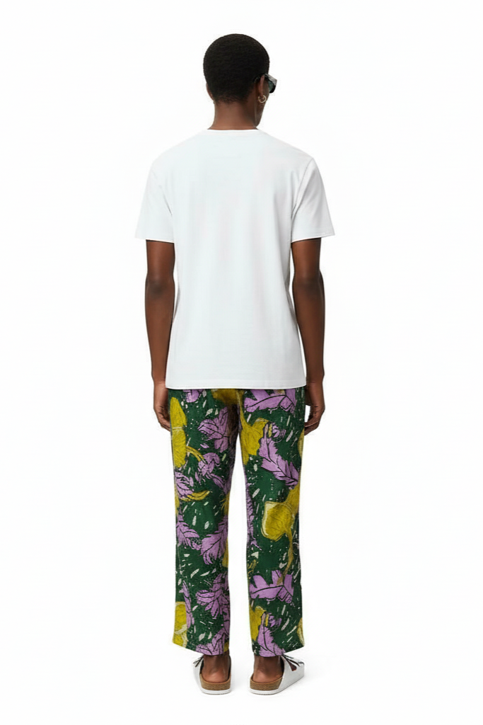 EASY PANT AUTUMN LEAVES GREEN PINK - BANANATIME