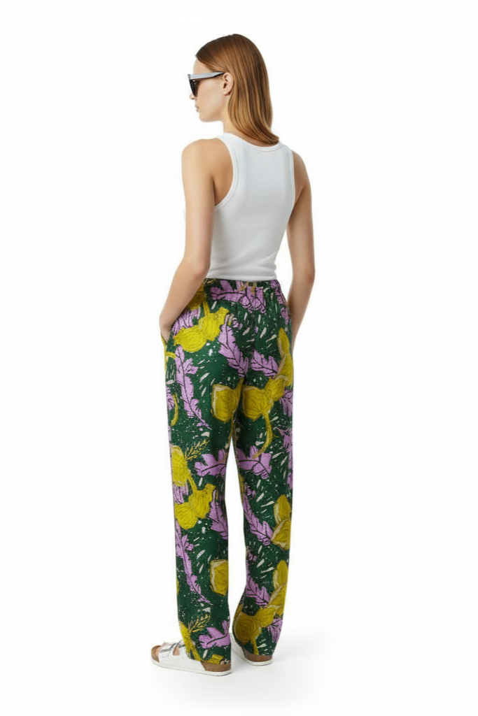 EASY PANT AUTUMN LEAVES GREEN PINK - BANANATIME