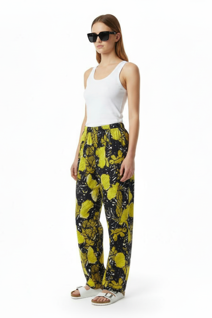 EASY PANT AUTUMN LEAVES NAVY YELLOW - BANANATIME