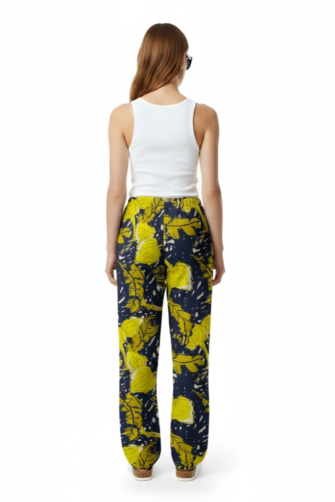 EASY PANT AUTUMN LEAVES NAVY YELLOW - BANANATIME