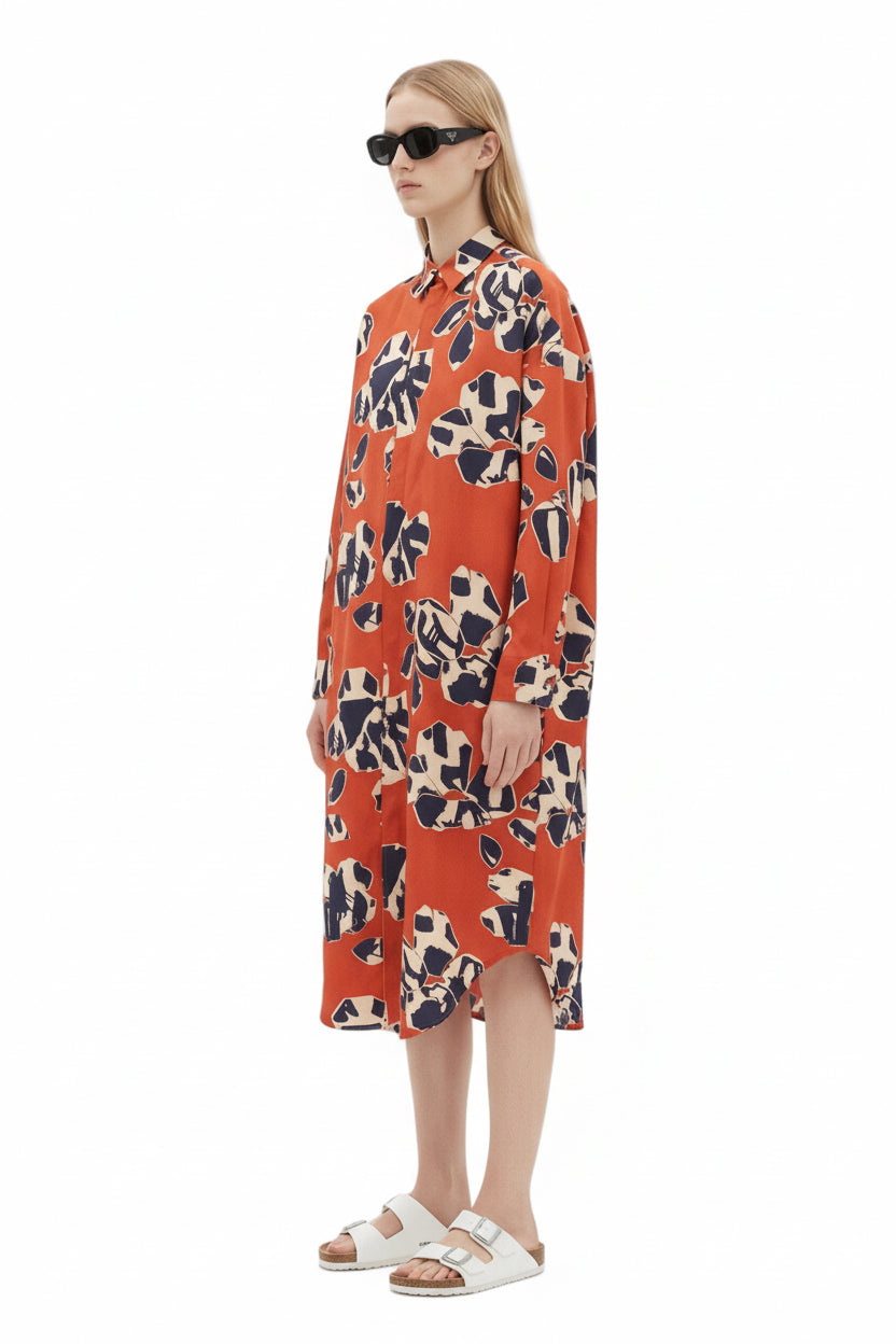 OVERSIZED 3 SHIRT DRESS Paper Cuts Red