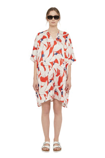 PONCHO Dancing Birds RedEcru