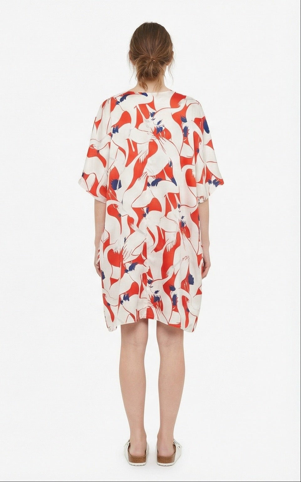 PONCHO Dancing Birds RedEcru