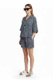 CROPPED HAWAIIAN SHIRT Cheetah Dots Navy - BANANATIME