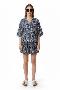 CROPPED HAWAIIAN SHIRT Cheetah Dots Navy - BANANATIME