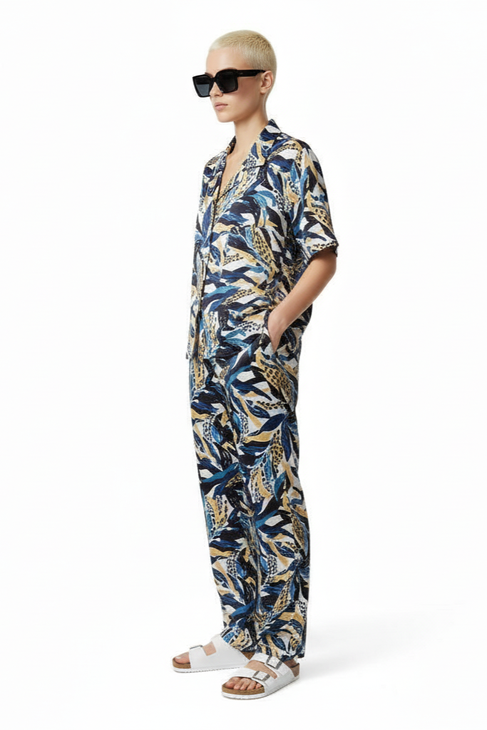 HAWAIIAN 2 SHIRT Seaweed Ecrublue - BANANATIME