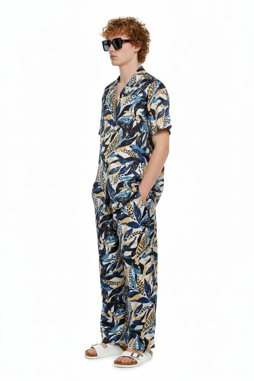 HAWAIIAN 2 SHIRT Seaweed Ecrublue - BANANATIME