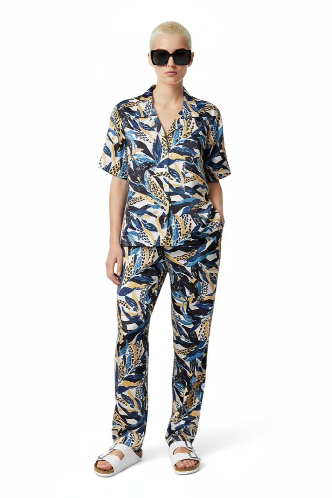 HAWAIIAN 2 SHIRT Seaweed Ecrublue - BANANATIME