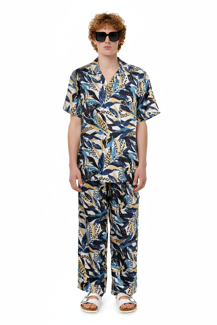 HAWAIIAN 2 SHIRT Seaweed Ecrublue - BANANATIME