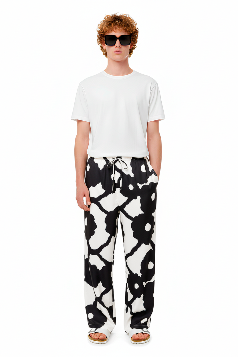 RELAX 2 PANT Bleeding Flowers Ecrublack - BANANATIME