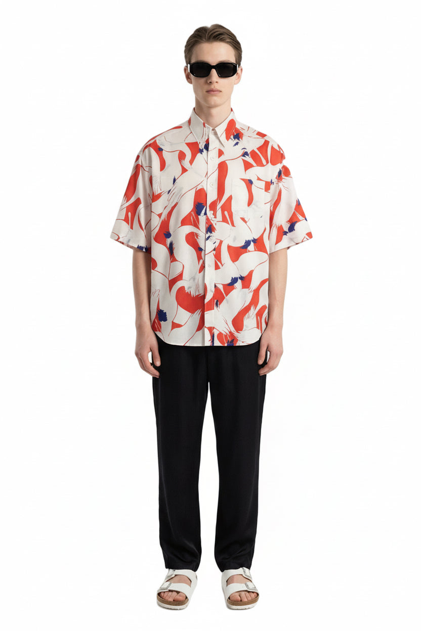 SURF SHIRT Dancing Birds RedEcru - BANANATIME