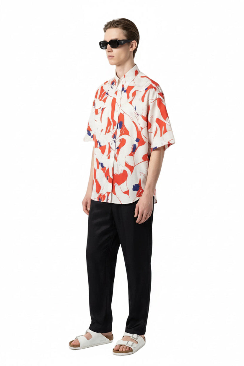 SURF SHIRT Dancing Birds RedEcru - BANANATIME